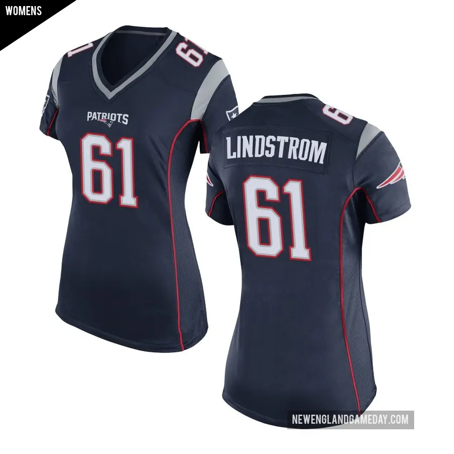 Women's New England Patriots ＃61 Alec Lindstrom Navy Blue Game Team Color Jersey