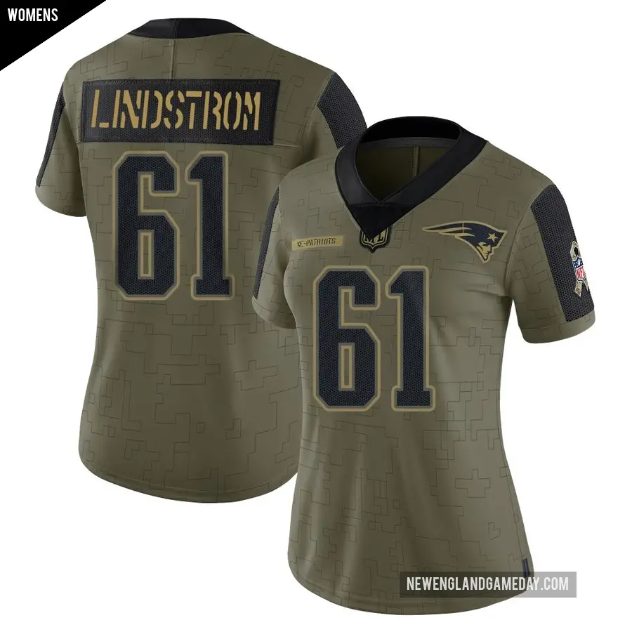 Women's New England Patriots ＃61 Alec Lindstrom Olive Limited 2021 Salute To Service Jersey