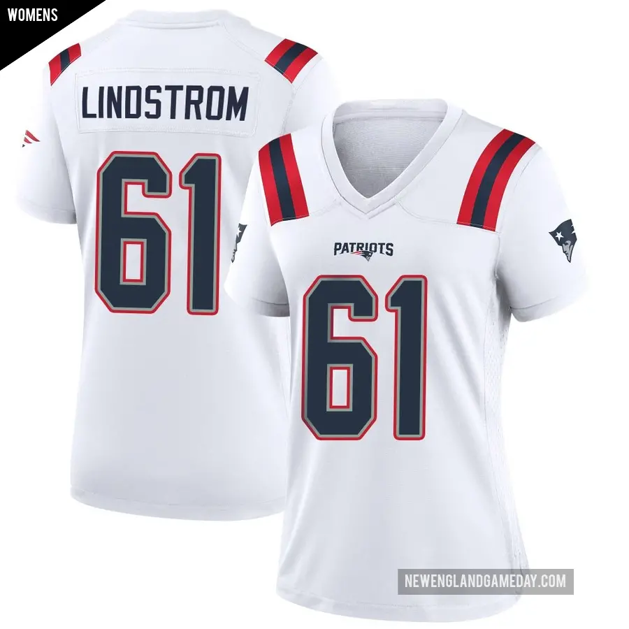 Women's New England Patriots ＃61 Alec Lindstrom White Game Jersey