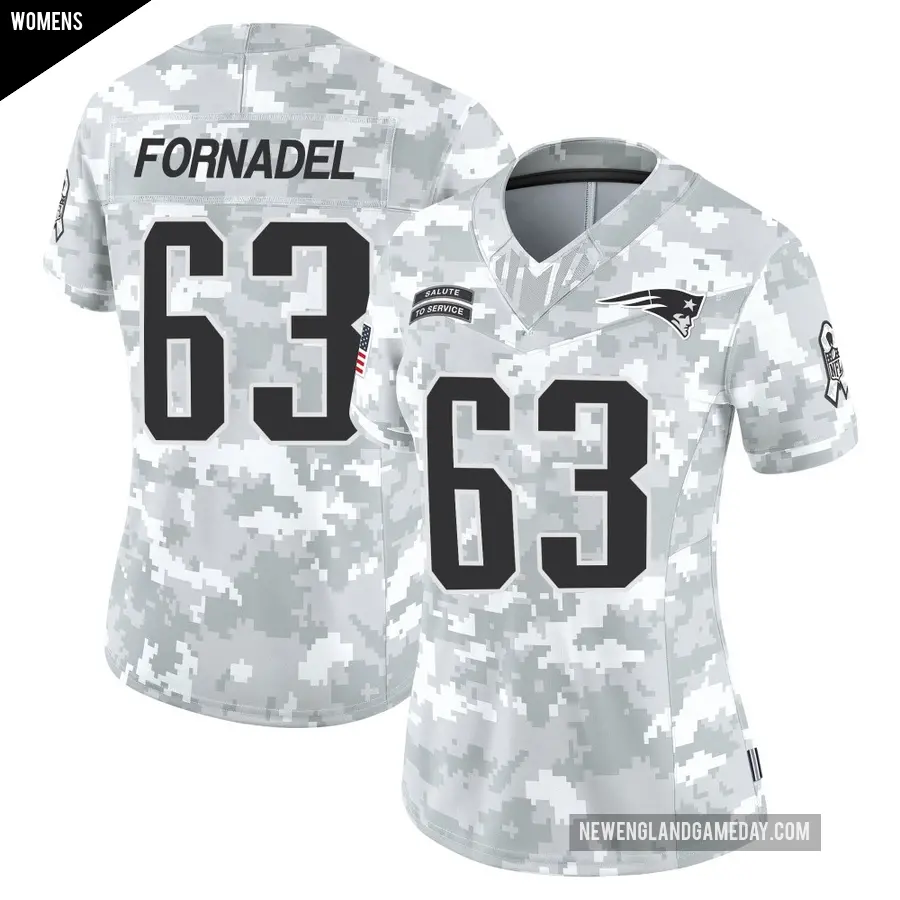 Women's New England Patriots ＃63 Liam Fornadel Arctic Camo Limited 2024 Salute to Service Jersey