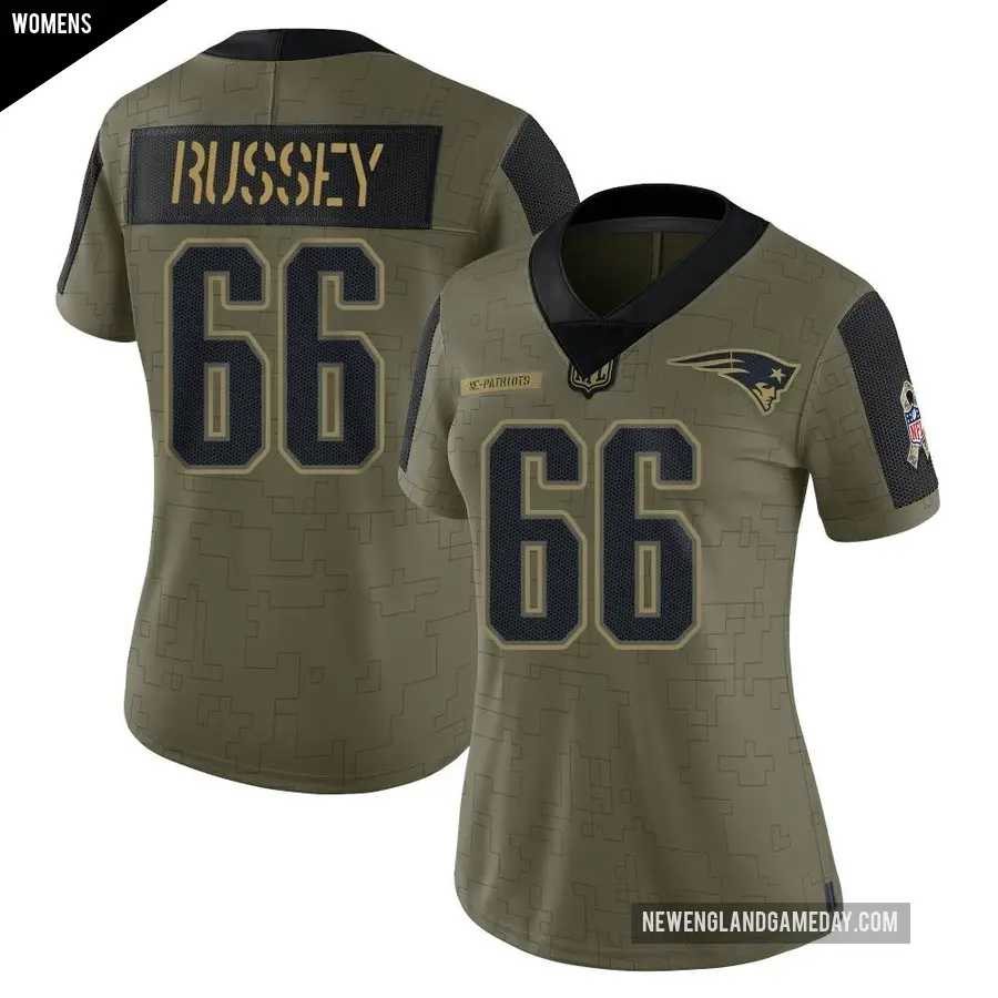 Women's New England Patriots ＃66 Kody Russey Olive Limited 2021 Salute To Service Jersey
