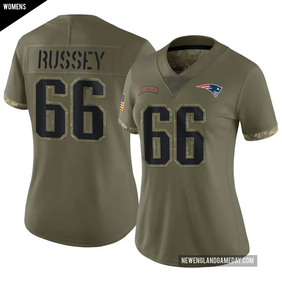 Women's New England Patriots ＃66 Kody Russey Olive Limited 2022 Salute To Service Jersey