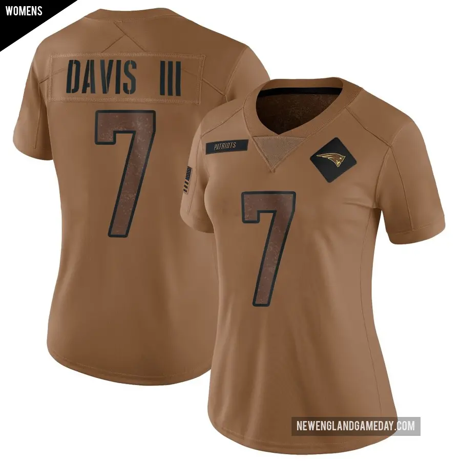 Women's New England Patriots ＃7 Carlton Davis III Brown Limited 2023 Salute To Service Jersey