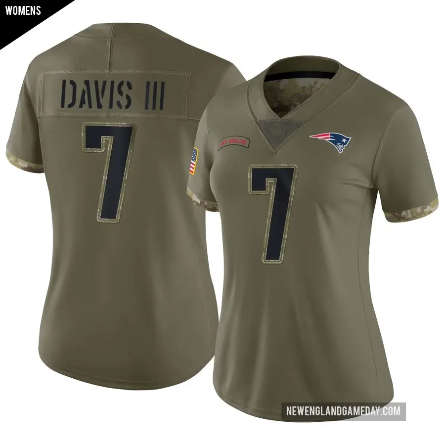 Women's New England Patriots ＃7 Carlton Davis III Olive Limited 2022 Salute To Service Jersey