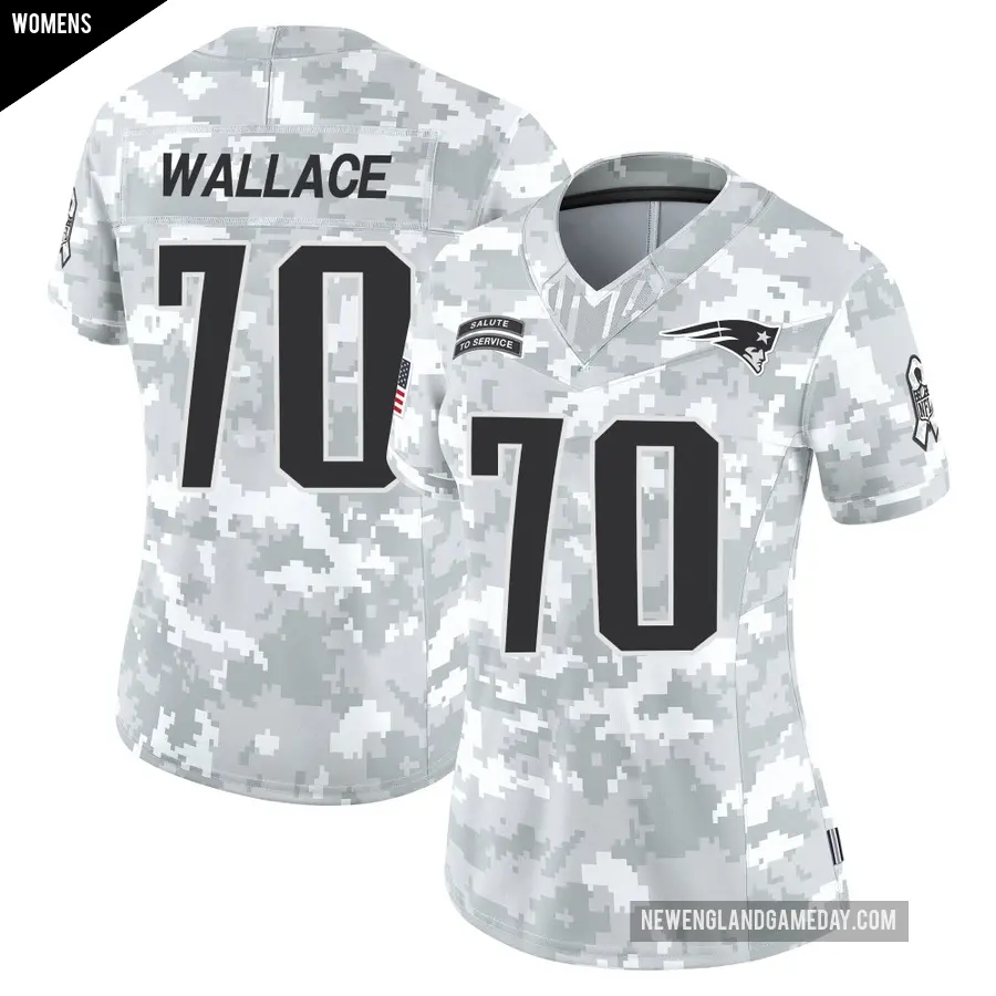 Women's New England Patriots ＃70 Caedan Wallace Arctic Camo Limited 2024 Salute to Service Jersey