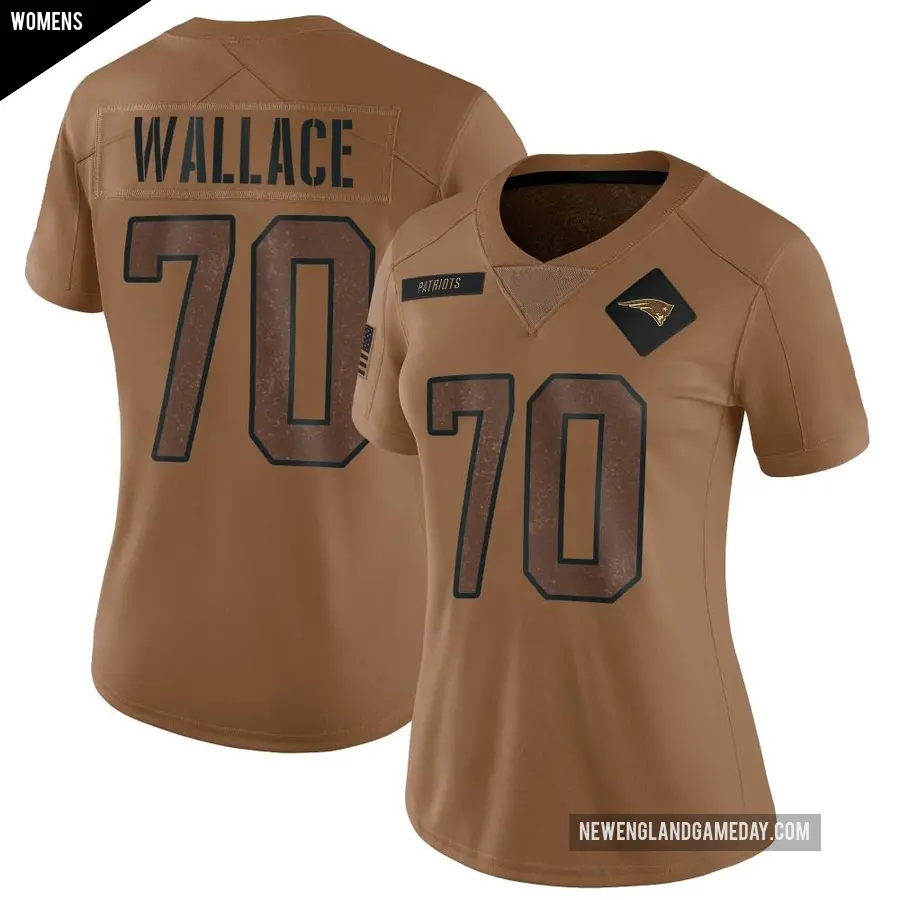 Women's New England Patriots ＃70 Caedan Wallace Brown Limited 2023 Salute To Service Jersey