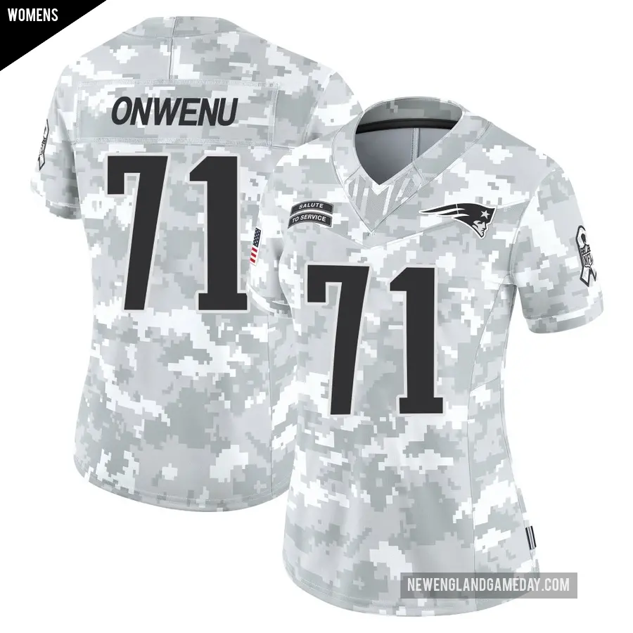 Women's New England Patriots ＃71 Mike Onwenu Arctic Camo Limited 2024 Salute to Service Jersey