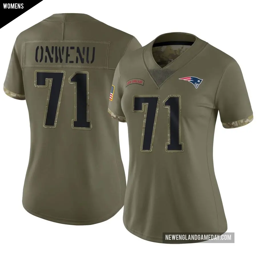 Women's New England Patriots ＃71 Mike Onwenu Olive Limited 2022 Salute To Service Jersey