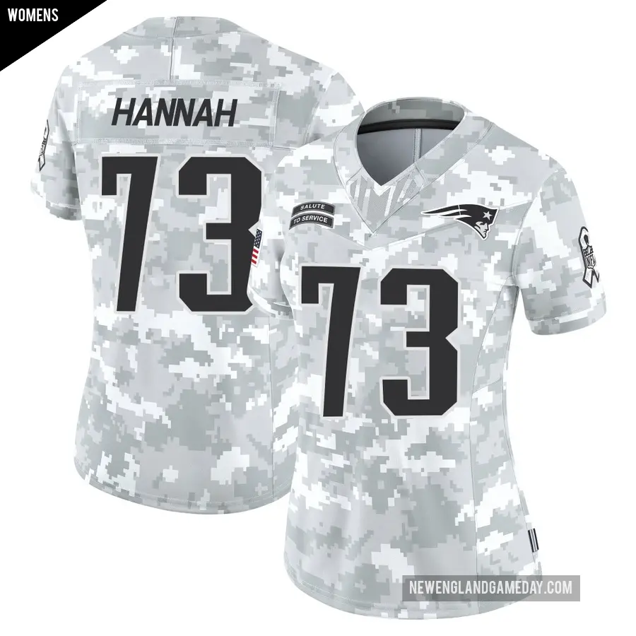 Women's New England Patriots ＃73 John Hannah Arctic Camo Limited 2024 Salute to Service Jersey