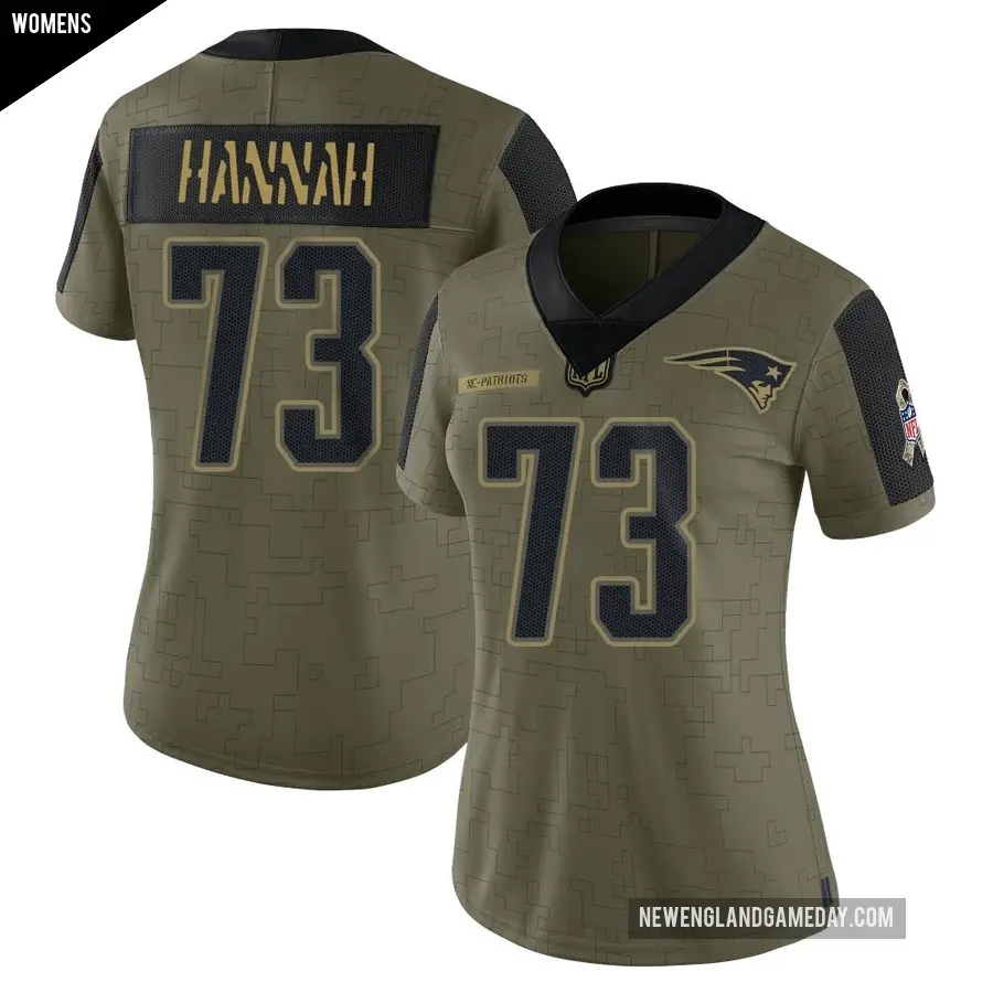 Women's New England Patriots ＃73 John Hannah Olive Limited 2021 Salute To Service Jersey