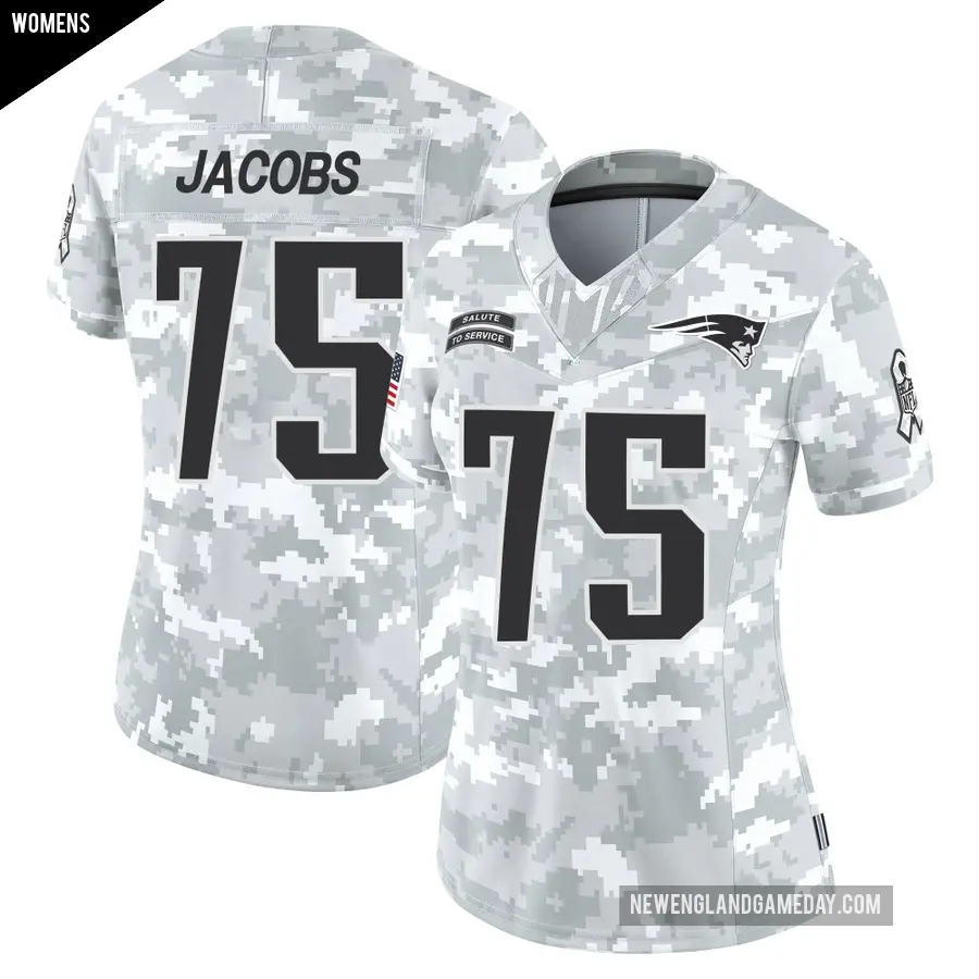 Women's New England Patriots ＃75 Demontrey Jacobs Arctic Camo Limited 2024 Salute to Service Jersey