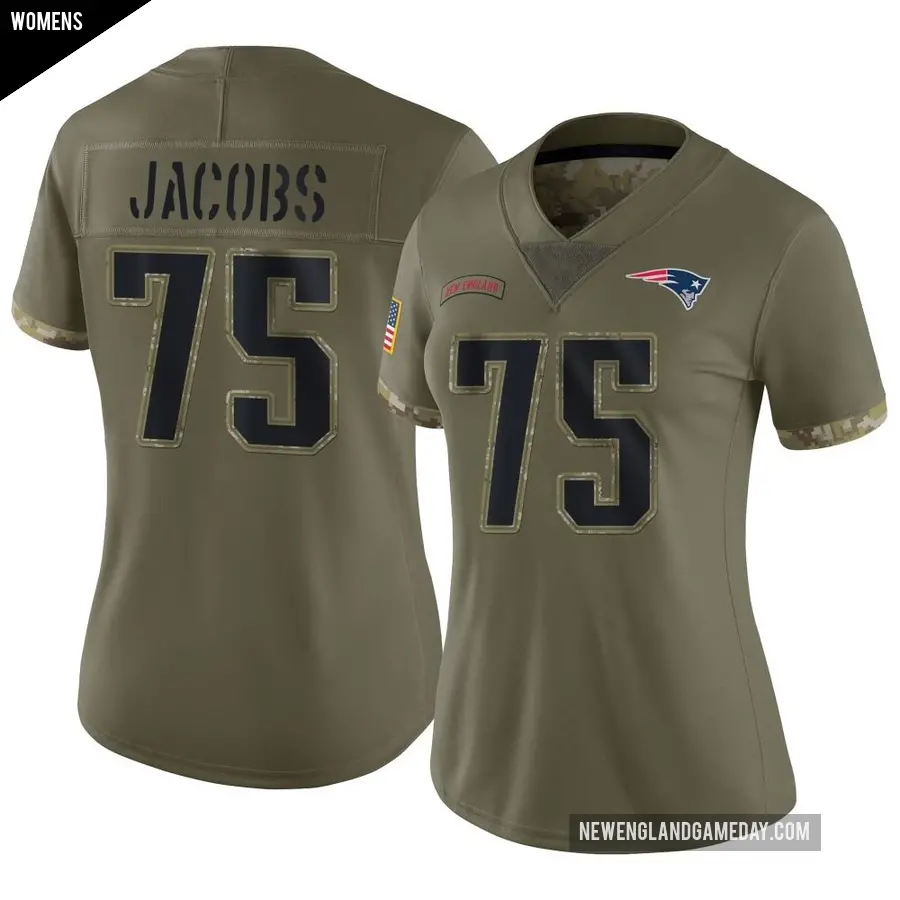 Women's New England Patriots ＃75 Demontrey Jacobs Olive Limited 2022 Salute To Service Jersey