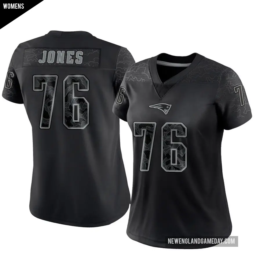 Women's New England Patriots ＃76 Caleb Jones Black Limited Reflective Jersey