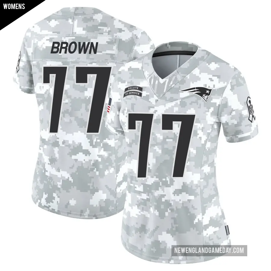 Women's New England Patriots ＃77 Ben Brown Arctic Camo Limited 2024 Salute to Service Jersey