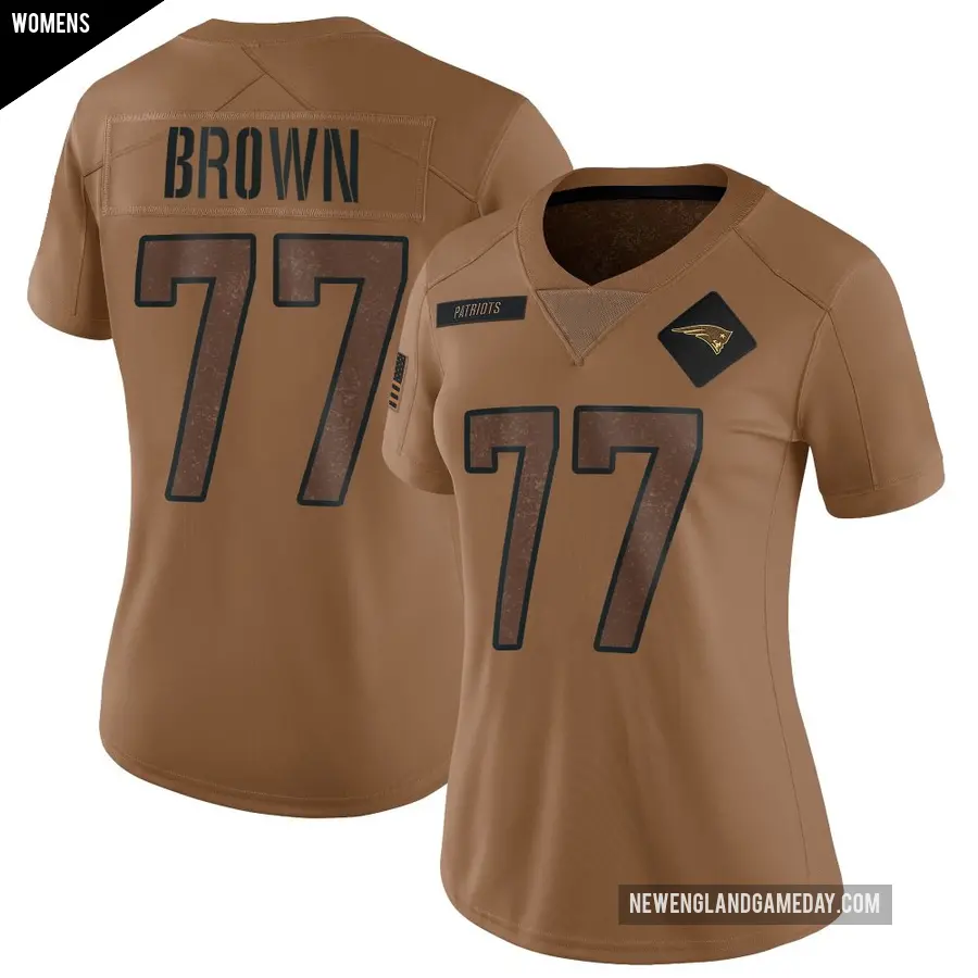 Women's New England Patriots ＃77 Ben Brown Brown Limited 2023 Salute To Service Jersey