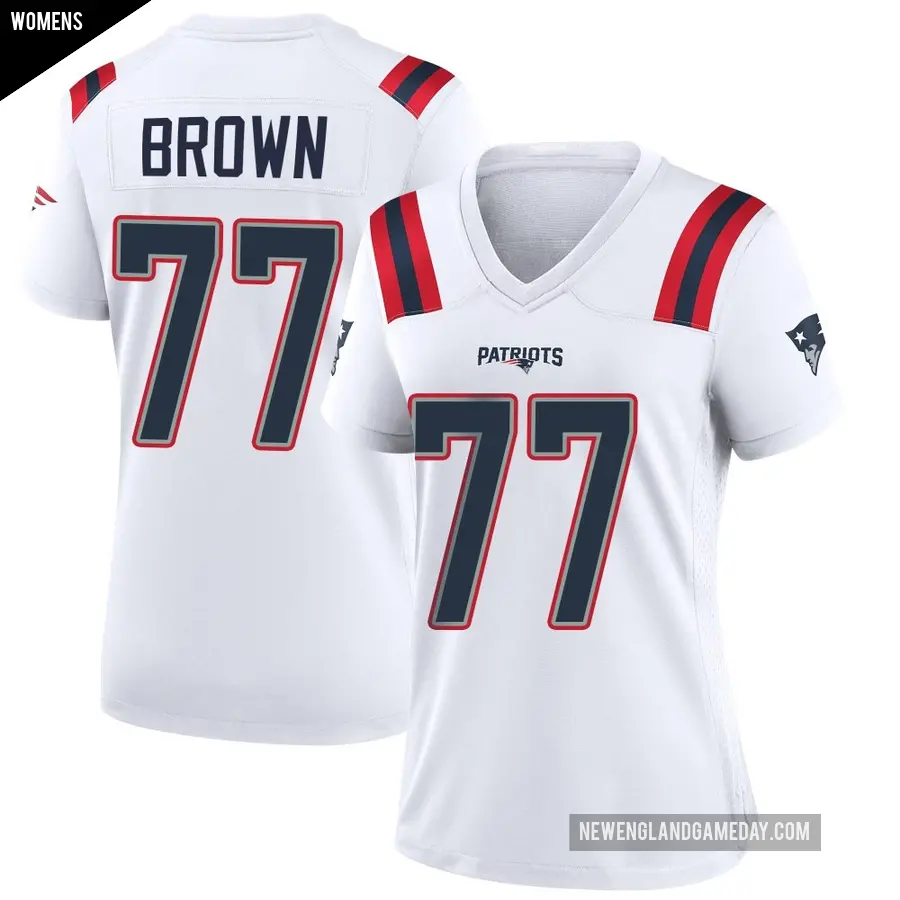Women's New England Patriots ＃77 Ben Brown White Game Jersey