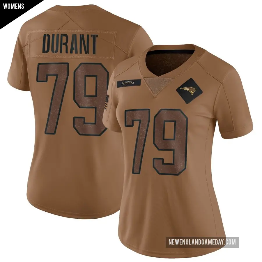 Women's New England Patriots ＃79 Yasir Durant Brown Limited 2023 Salute To Service Jersey