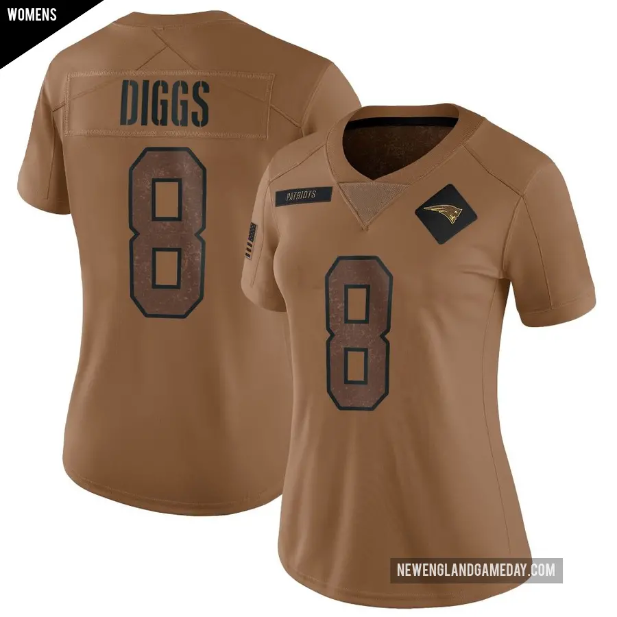 Women's New England Patriots ＃8 Stefon Diggs Brown Limited 2023 Salute To Service Jersey