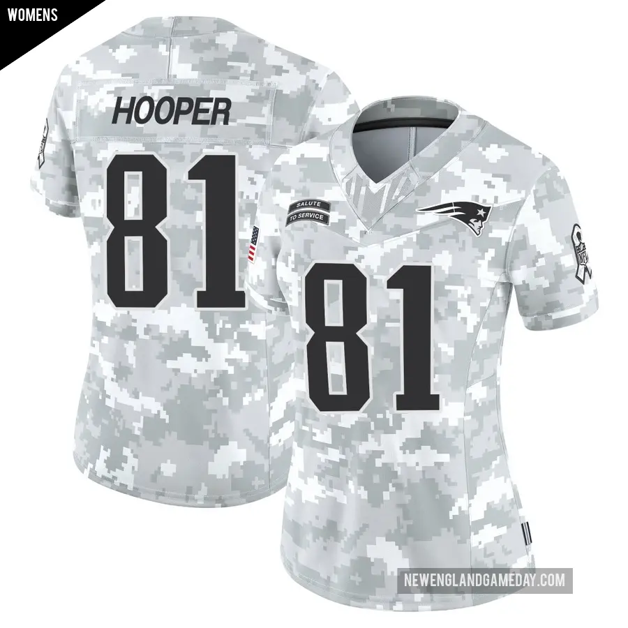 Women's New England Patriots ＃81 Austin Hooper Arctic Camo Limited 2024 Salute to Service Jersey
