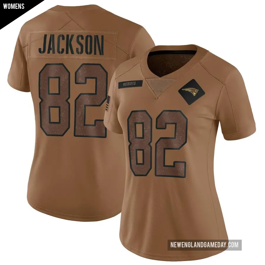 Women's New England Patriots ＃82 JaQuae Jackson Brown Limited 2023 Salute To Service Jersey
