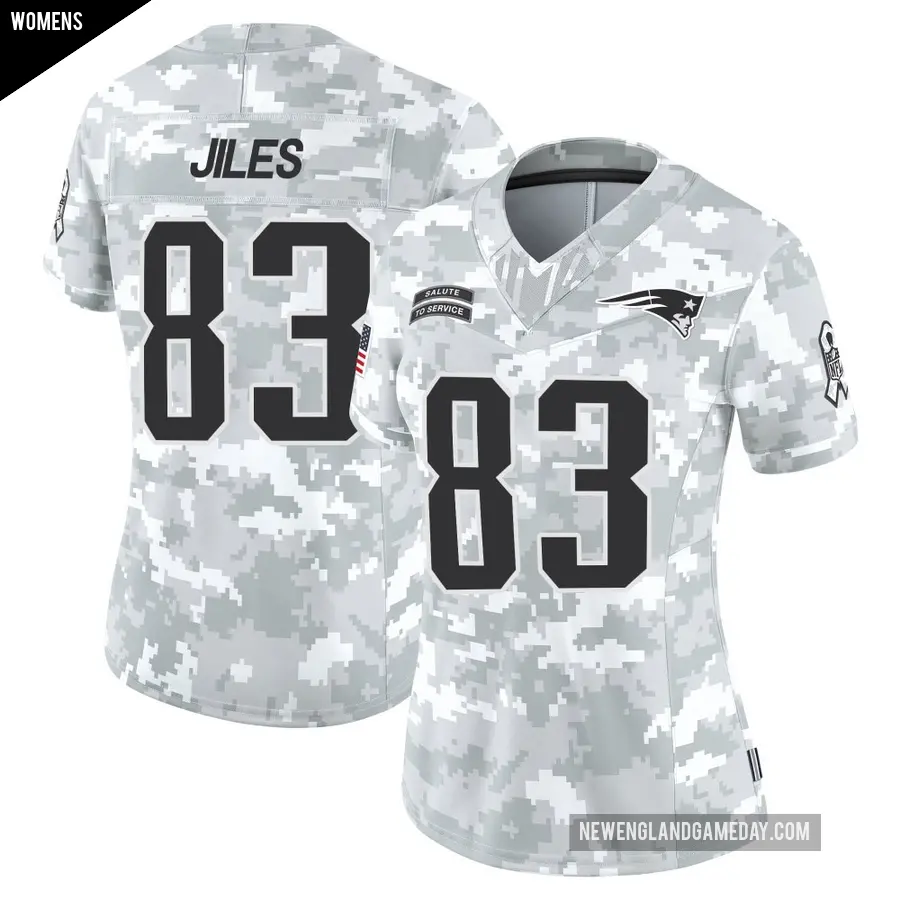 Women's New England Patriots ＃83 John Jiles Arctic Camo Limited 2024 Salute to Service Jersey