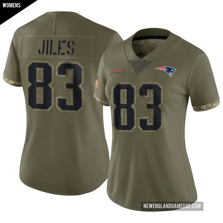 Women's New England Patriots ＃83 John Jiles Olive Limited 2022 Salute To Service Jersey