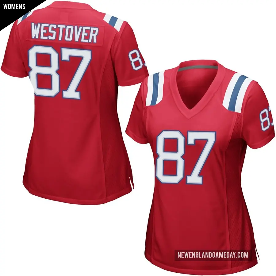 Women's New England Patriots ＃87 Jack Westover Red Game Alternate Jersey