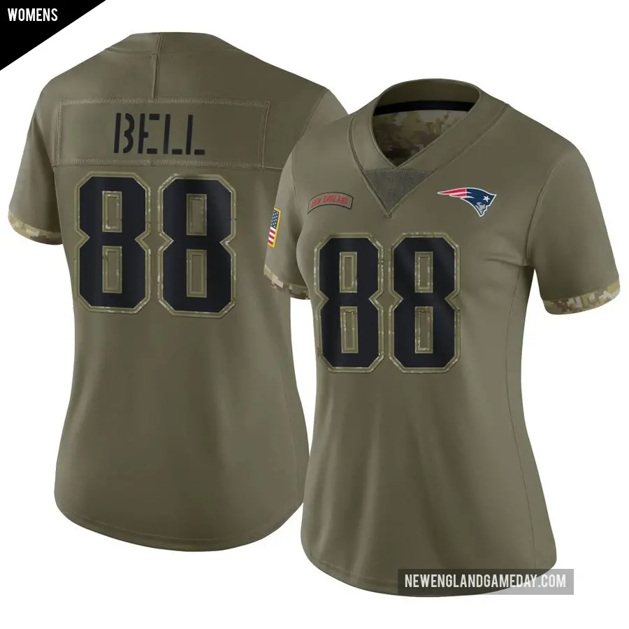 Women's New England Patriots ＃88 Jaheim Bell Olive Limited 2022 Salute To Service Jersey