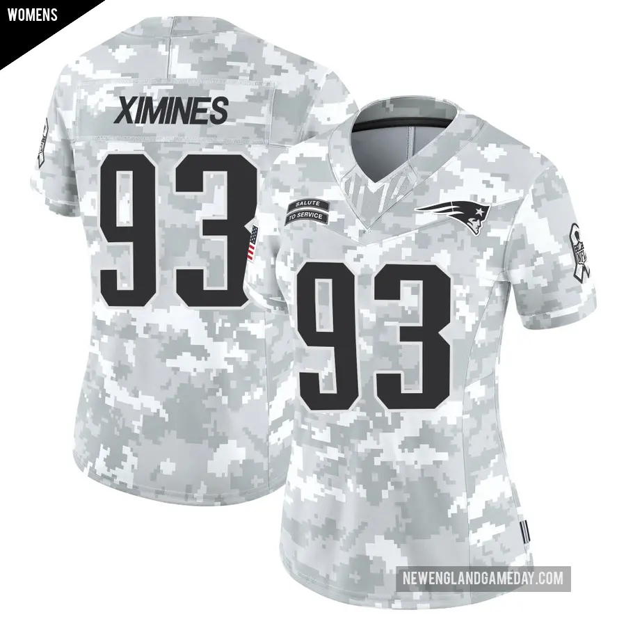 Women's New England Patriots ＃93 Oshane Ximines Arctic Camo Limited 2024 Salute to Service Jersey