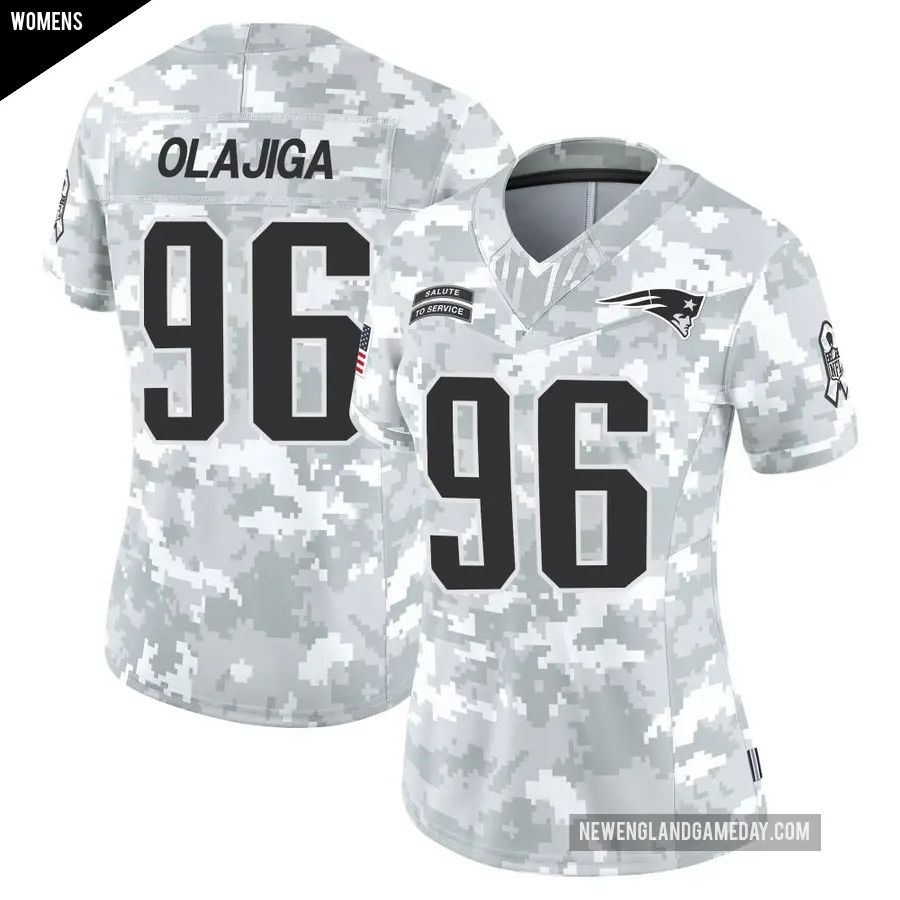 Women's New England Patriots ＃96 David Olajiga Arctic Camo Limited 2024 Salute to Service Jersey