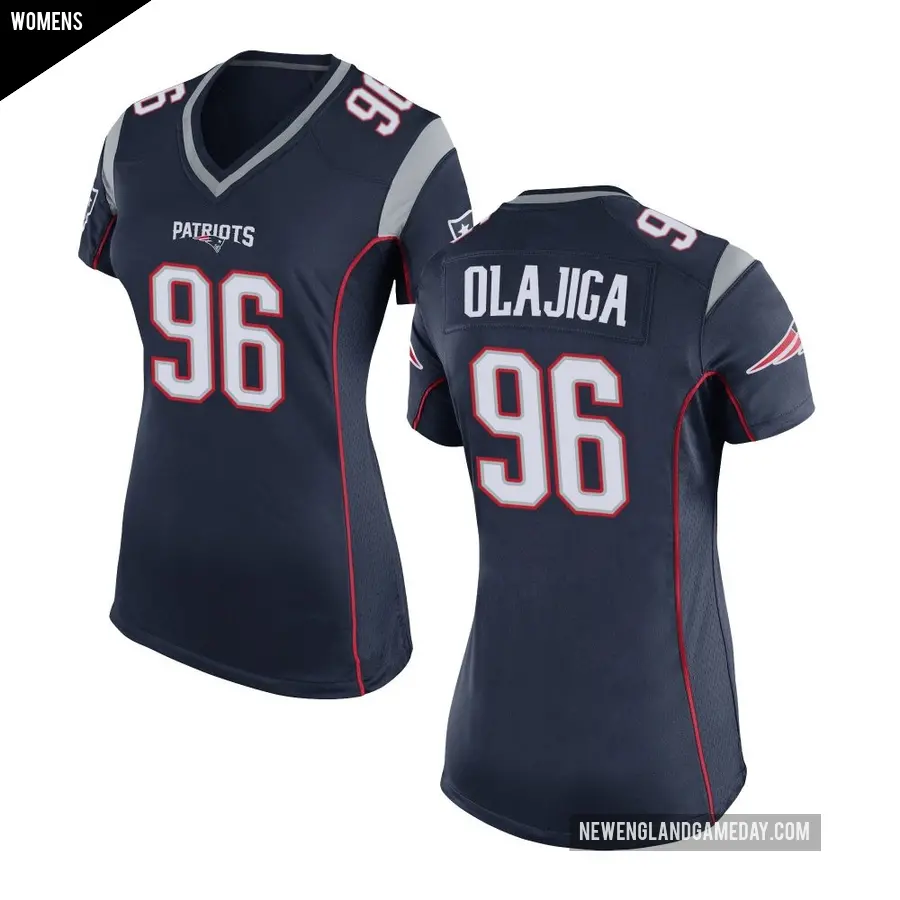 Women's New England Patriots ＃96 David Olajiga Navy Blue Game Team Color Jersey