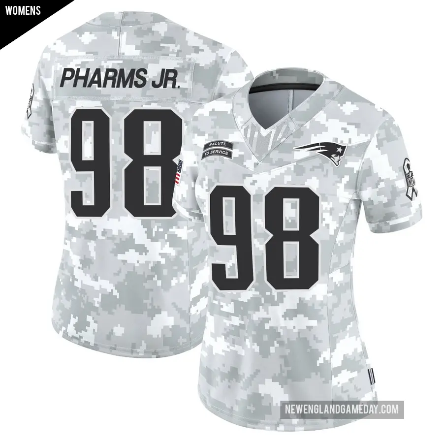 Women's New England Patriots ＃98 Jeremiah Pharms Jr. Arctic Camo Limited 2024 Salute to Service Jersey