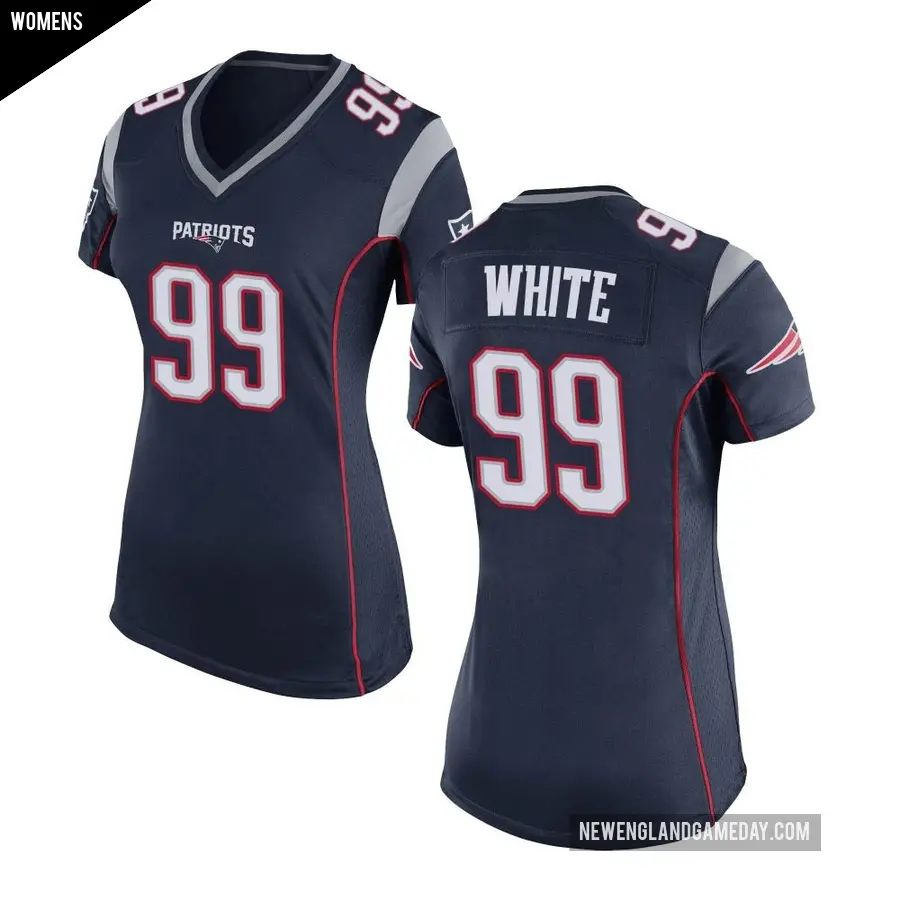 Women's New England Patriots ＃99 Keion White Navy Blue Game Team Color Jersey