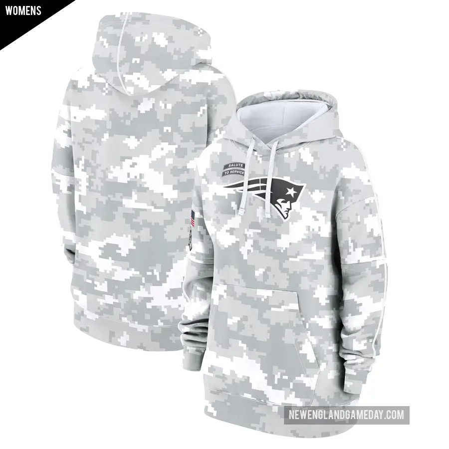Women's New England Patriots Arctic Camo 2024 Salute To Service Club Fleece Pullover Hoodie