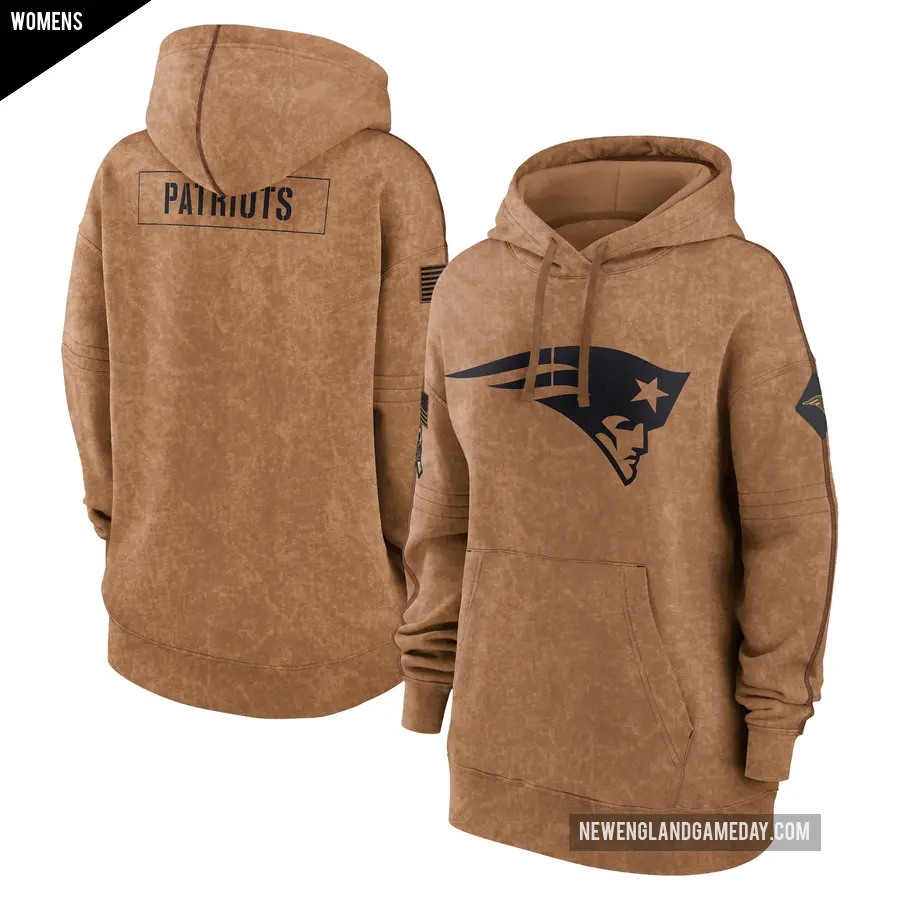 Women's New England Patriots Brown 2023 Salute to Service Pullover Hoodie
