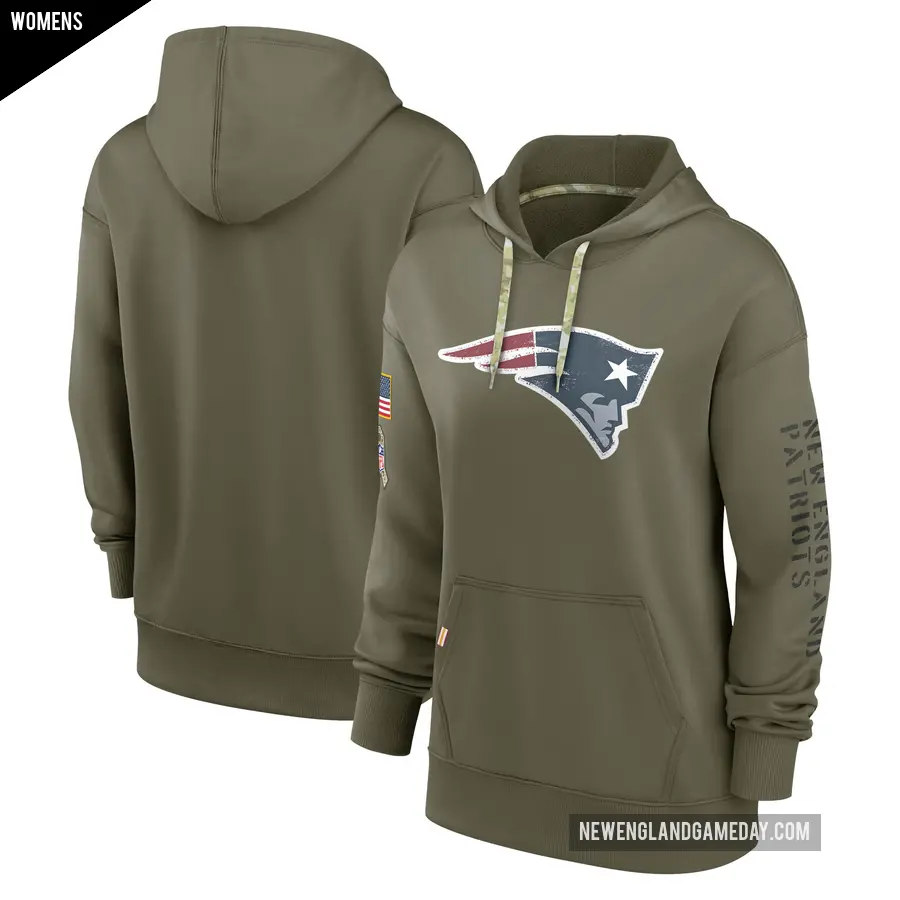 Women's New England Patriots Olive 2022 Salute to Service Performance Pullover Hoodie