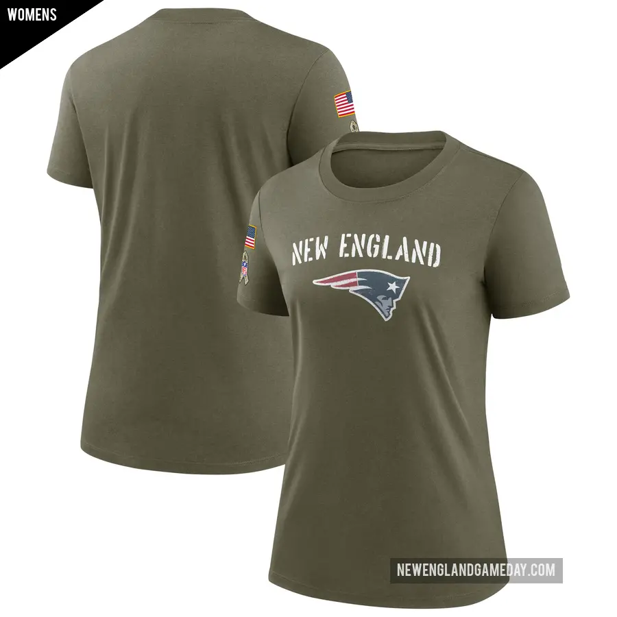 Women's New England Patriots Olive Legend 2022 Salute To Service T-Shirt