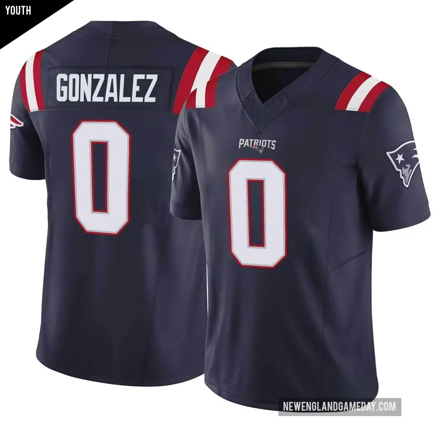 Youth New England Patriots ＃0 Christian Gonzalez Navy Limited Vapor F.U.S.E. Jersey