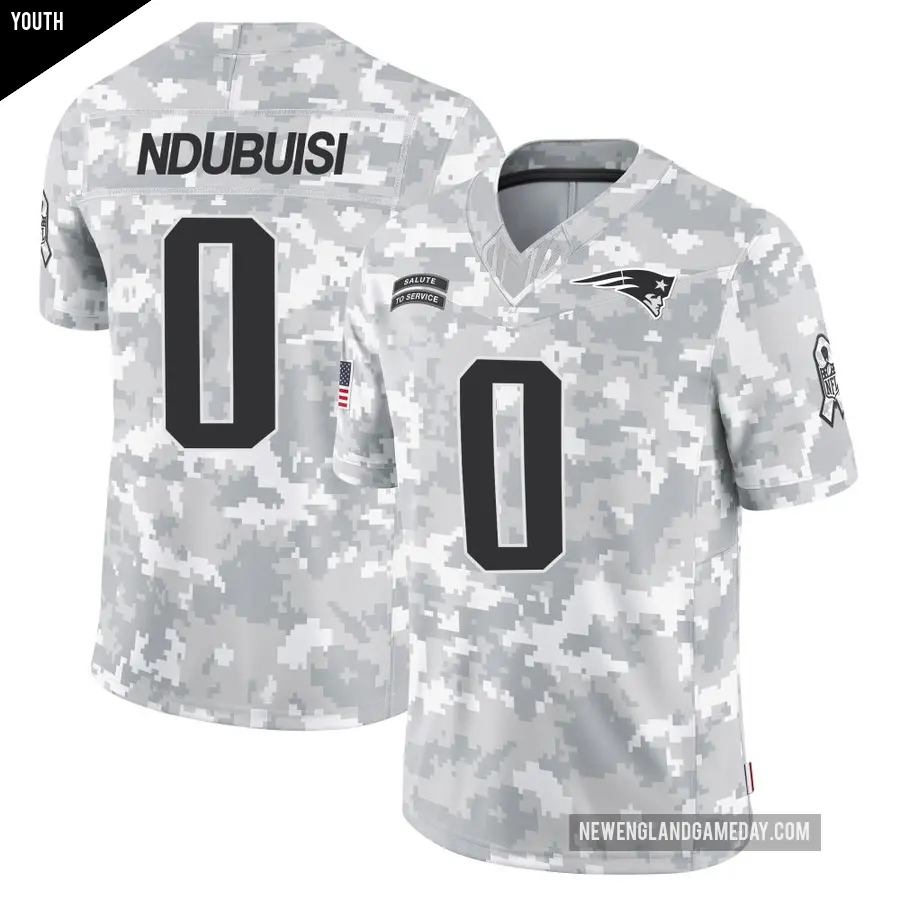 Youth New England Patriots ＃0 Haggai Ndubuisi Arctic Camo Limited 2024 Salute to Service Jersey