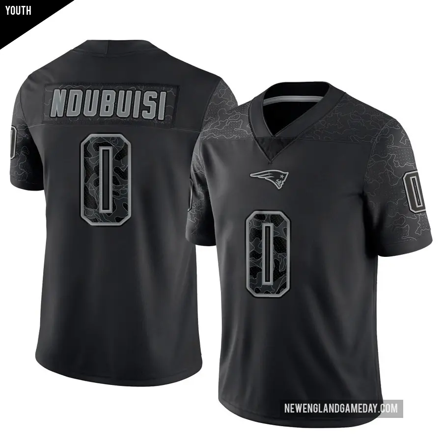 Youth New England Patriots ＃0 Haggai Ndubuisi Black Limited Reflective Jersey