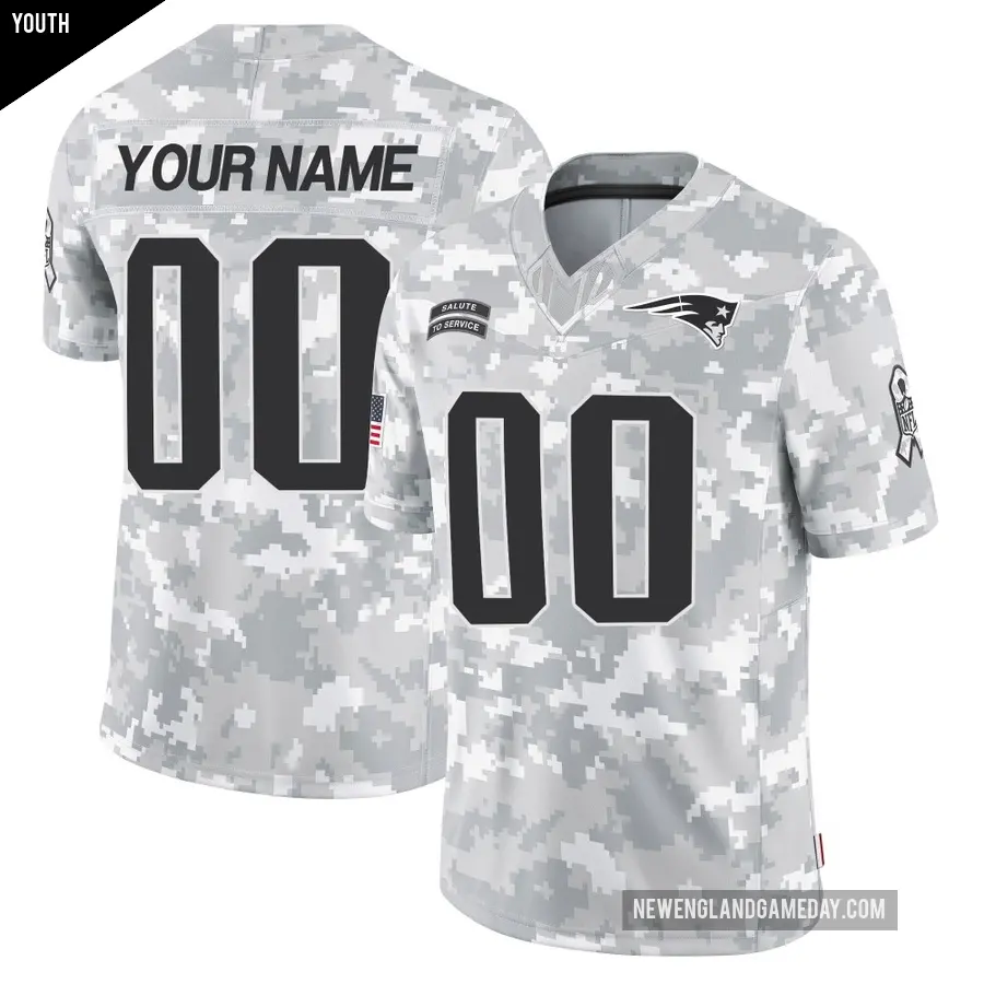 Youth New England Patriots ＃00 Custom Arctic Camo Limited 2024 Salute to Service Jersey