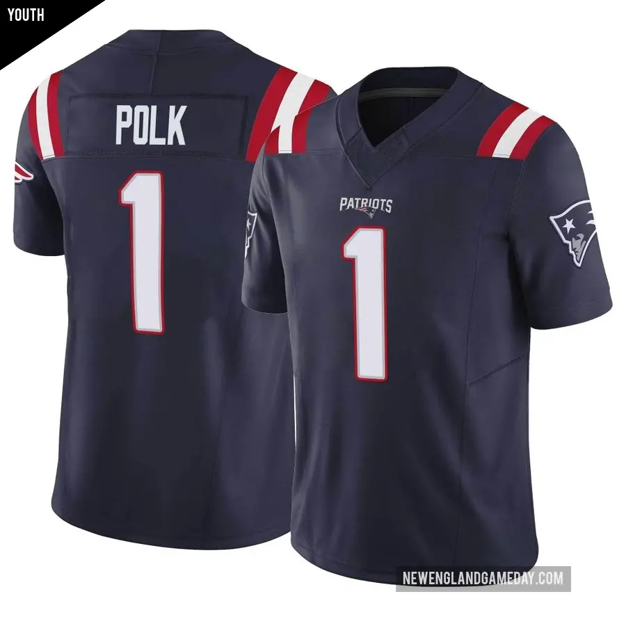 Youth New England Patriots ＃1 Ja'Lynn Polk Navy Limited Vapor F.U.S.E. Jersey