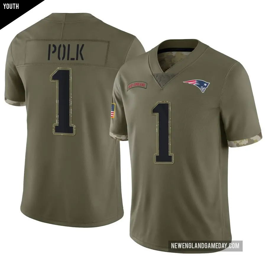 Youth New England Patriots ＃1 Ja'Lynn Polk Olive Limited 2022 Salute To Service Jersey