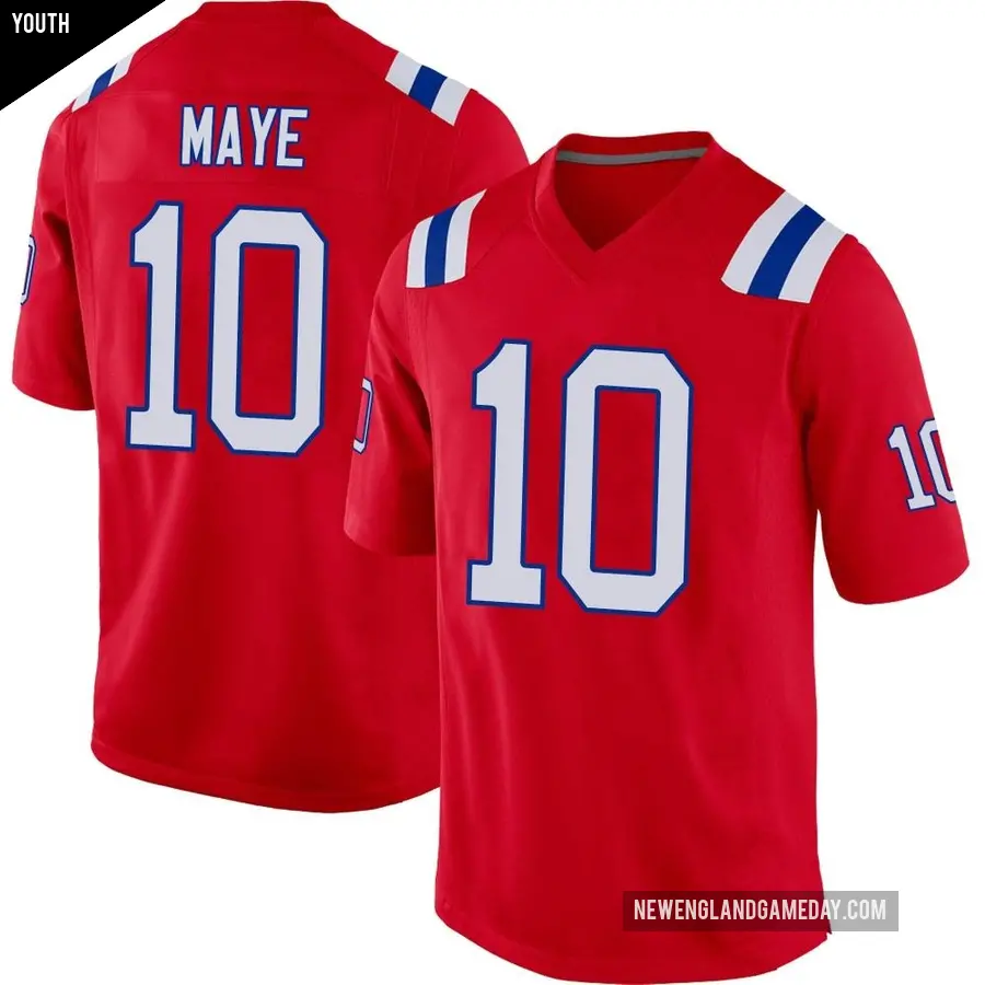 Youth New England Patriots ＃10 Drake Maye Red Game Alternate Jersey
