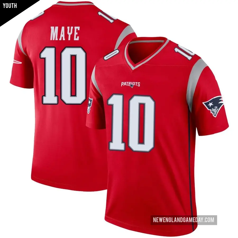 Youth New England Patriots ＃10 Drake Maye Red Legend Inverted Jersey