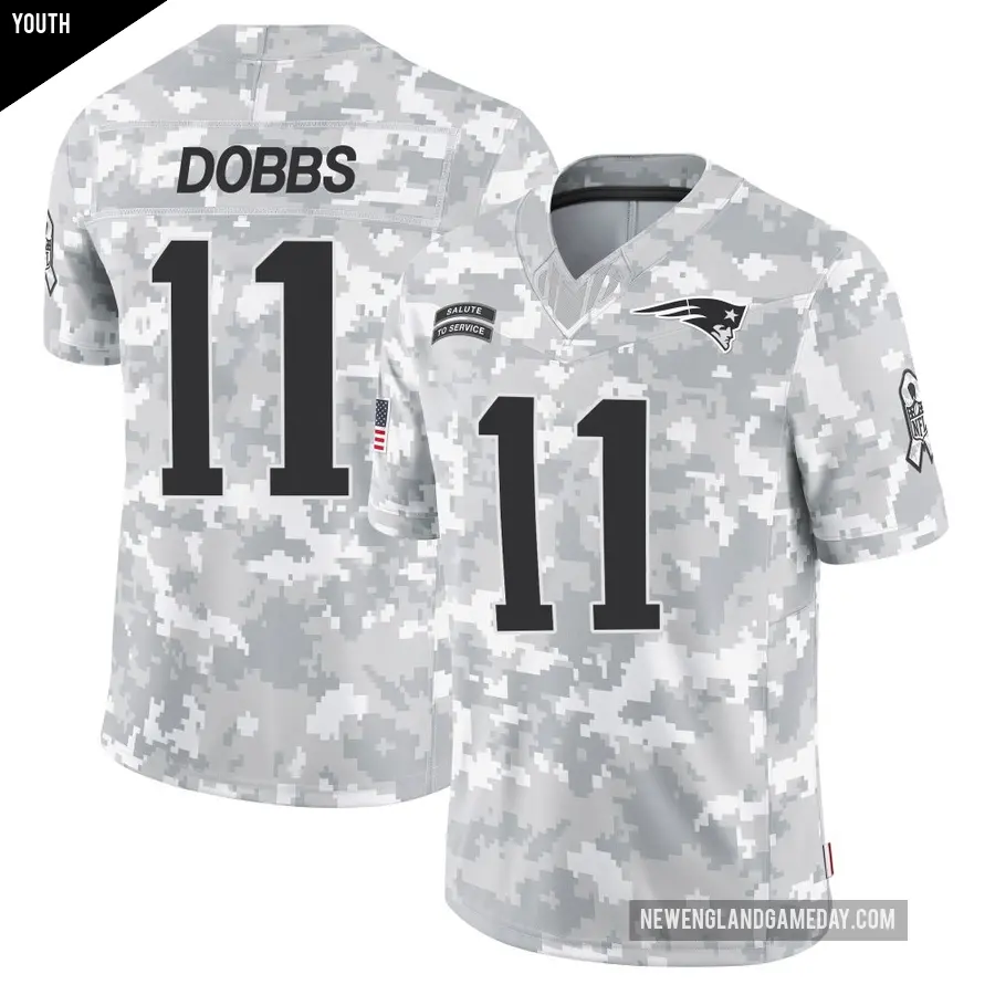 Youth New England Patriots ＃11 Joshua Dobbs Arctic Camo Limited 2024 Salute to Service Jersey