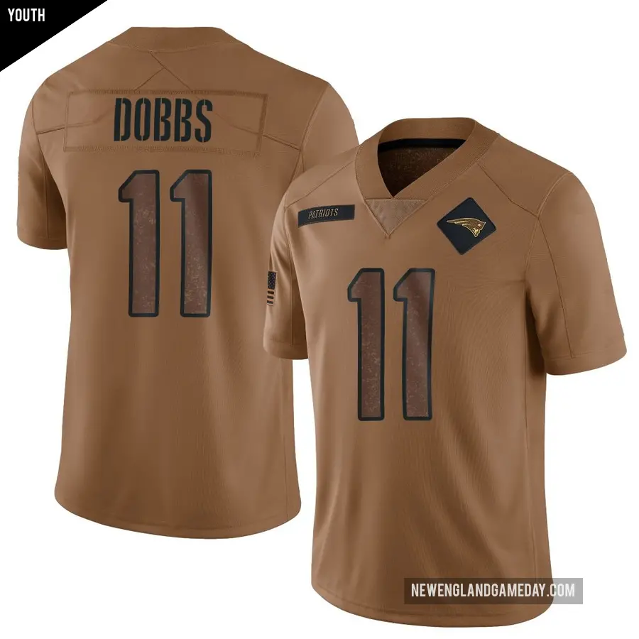 Youth New England Patriots ＃11 Joshua Dobbs Brown Limited 2023 Salute To Service Jersey