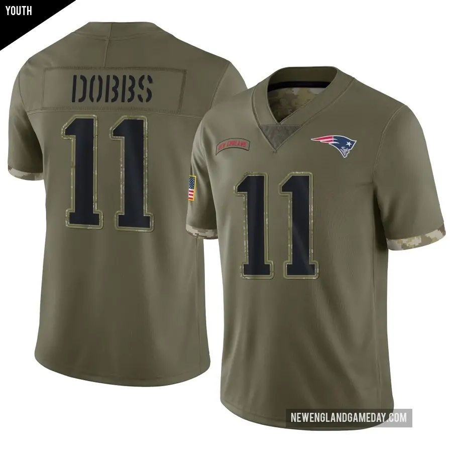 Youth New England Patriots ＃11 Joshua Dobbs Olive Limited 2022 Salute To Service Jersey