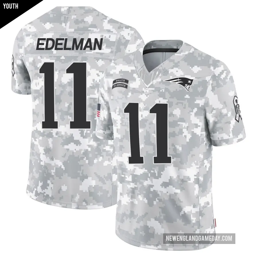 Youth New England Patriots ＃11 Julian Edelman Arctic Camo Limited 2024 Salute to Service Jersey