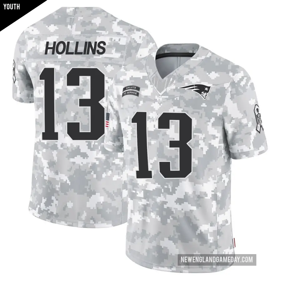 Youth New England Patriots ＃13 Mack Hollins Arctic Camo Limited 2024 Salute to Service Jersey